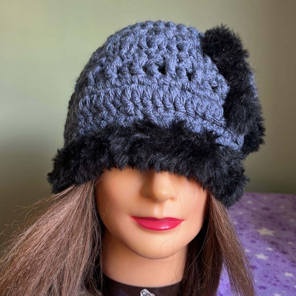 Elegant crochet soft thick wool beanie medium fake faux fur - Picture 3 of 6